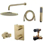 Boss & Wessing Thermostatisch inbouwdoucheset bws muuruitloop rond 30 cm geborsteld messing goud