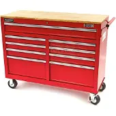 HBM gereedschapswagen met houten werkblad 117 cm, rood