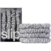 Slip Silk Skinny Scrunchies - Zilver | Set van 4 Dunne Scrunchies | 100% Moerbeisilk, Anti-Kreuk, Zorgzaam voor Haar