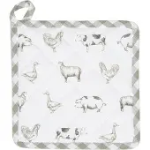 Clayre & Eef Pannenlap 20x20 cm Groen Katoen Vierkant Boerderij Dieren Afgiet Pannenlap Afgiethulp Pannenlap Groen