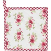 Clayre & Eef Pannenlap 20x20 cm Rood Wit Katoen Vierkant Rozen Afgiet Pannenlap Afgiethulp Pannenlap Rood Afgiet