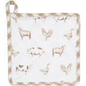 Clayre & Eef Pannenlap 20x20 cm Beige Katoen Vierkant Boerderij Dieren Afgiet Pannenlap Afgiethulp Pannenlap Beige