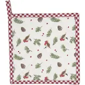 Clayre & Eef Pannenlap 20x20 cm Rood Wit Katoen Vierkant Vogeltje Afgiet Pannenlap Rood Afgiet Pannenlap