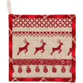 Clayre & Eef Pannenlap 20x20 cm Rood Beige Katoen Vierkant Kerst Afgiet Pannenlap Rood Afgiet Pannenlap