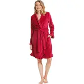 Pastunette Roze fleece badjas sierlijk - dames badjas - - kort model - maat M (40/42)