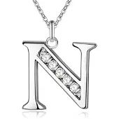 LGT JWLS Zilverkleurige Letter N Dames Ketting met Zirkonia