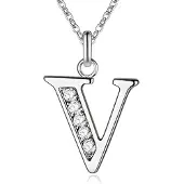 LGT JWLS Zilverkleurige Letter V Dames Ketting met Zirkonia