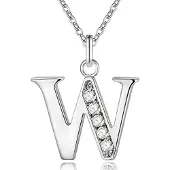 LGT JWLS Zilverkleurige Letter W Dames Ketting met Zirkonia