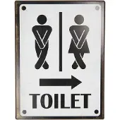 Clayre & Eef Tekstbord 26x35 cm Wit Zwart Metaal Rechthoek Toilet Wandbord Wit Wandbord