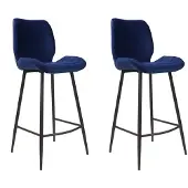 Bronx71 Velvet barkruk Toby donkerblauw 71 cm - Barkrukken set van 2.