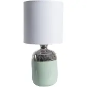 Clayre & Eef Tafellamp Ø 15x33 cm Wit Zilverkleurig Keramiek Rond Bureaulamp Wit Bureaulamp