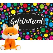 Keel Toys oranje pluche Vos knuffel 14 cm met Gefeliciteerd A5 wenskaart - Knuffel bosdieren