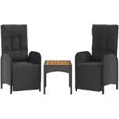 vidaXL Tuinstoelen, 2 stuks met tafel, zwart, polyrotan