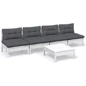 vidaXL 5-delige Loungeset met antracietkleurige kussens grenenhout