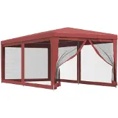 vidaXL partytent met 6 mesh-zijwanden, rood, 3x6 meter, HDPE