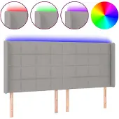 vidaXL Hoofdbord LED 163x16x118/128 cm stof lichtgrijs