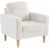 Sweeek Scandinavische fauteuil van eucalyptushout en bouclé stof Crème
