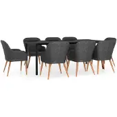 vidaXL 9-delige Tuinset met kussens zwart