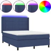 vidaXL Boxspring met matras en LED stof blauw 140x200 cm