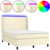 vidaXL Boxspring met matras en LED kunstleer crèmekleurig 140x190 cm
