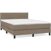 vidaXL Boxspring met matras stof taupe 140x200 cm