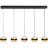 Highlight Hanglamp Dynasty Zwart Recht 5 Lichts Met Amber Glas