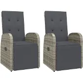 vidaXL Tuinstoelen 2 st verstelbaar met kussens poly rattan grijs