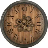 J-Line 27358 Klok Rond Romeinse Cijfers Tandwielen Metaal Zwart Large - Ø82 cm