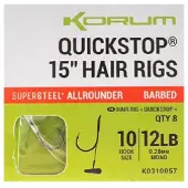 Korum Supersteel Allrounder Big Fish Quickstop Hair Rigs 4 Barbed (8 pcs) - Maat : Haak 10 - 0.28mm