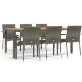 vidaXL 7-delige tuinset met kussens, grijs, polyrotan