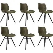 Bronx71 Industriële eetkamerstoel Barrel olijfgroen eco leer - Eetkamerstoelen set van 6.