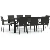 vidaXL 9-delige tuinset met kussens, zwart, van polyrotan