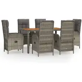 vidaXL 7-delige Tuinset met kussens poly rattan grijs