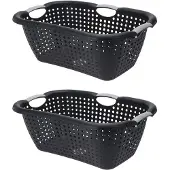 Bathroom Solutions 2x Stuks Wasmanden met handvatten - zwart - kunststof - 26 liter - Wasmanden