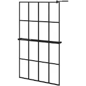 vidaXL Inloopdouchewand met schap 118x190 cm ESG-glas aluminium zwart