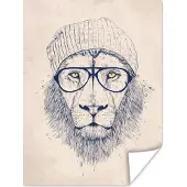 PosterMonkey Poster Leeuw - Bril - Muts - Dieren - 30x40 cm