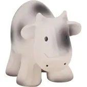 Tikiri : MIJN EERSTE BOERDERIJDIERTJE / KOE 9cm, in natuurlijk rubber, met belletje, met hangkaart, 0+