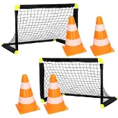 Sportx 2x voetbal goals/doelen set met 4 oranje pionnen - Voetbaldoel