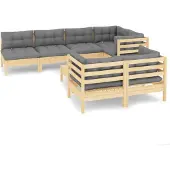 vidaXL 8-delige loungeset voor de tuin met grijze kussens, gemaakt van massief grenenhout