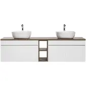 Comad Iconic White badkamermeubel 180cm wit met 2 witte waskommen