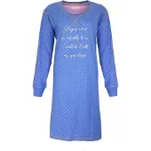 Irresistible Dames Nachthemd - Katoen - Wit Stippen - Blauw - Maat S