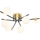 QAZQA Plafondlamp zwart met goud en opaal glas 6-lichts - Lynn