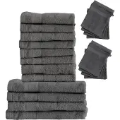 Lotus Set 4x Badhanddoeken 70x140 + 8x Handdoeken 50x100 + 8x Washandjes - Antraciet
