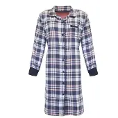 Irresistible Dames Nachthemd - Flannel - Doorknoop - Blauw - Maat XL