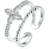 LGT JWLS Gedraaide Zilverkleurige Dames Ring met Bloem Zirkonia