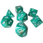 Chessex Marble Oxi-koper/wit Polydice Dobbelsteen Set 7 stuks