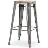 Legend Metalen barkruk industrieel metaal met houten zitting 77 cm