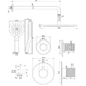 Brauer Copper Carving thermostatische inbouw regendouche SET 10 met 30 cm douchekop en gebogen muurarm en 3-standen handdouche en doucheslang en wandaansluitbocht koper geborsteld PVD