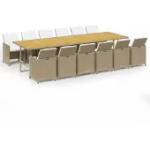 vidaXL 13-delige tuinset met kussens, van polyrotan, beige