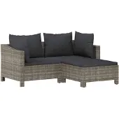 vidaXL 3-delige Loungeset met kussens poly rattan grijs
